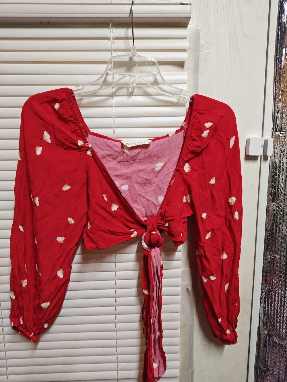 Audrey 3+1 Red Floral Tie-Front Crop Top